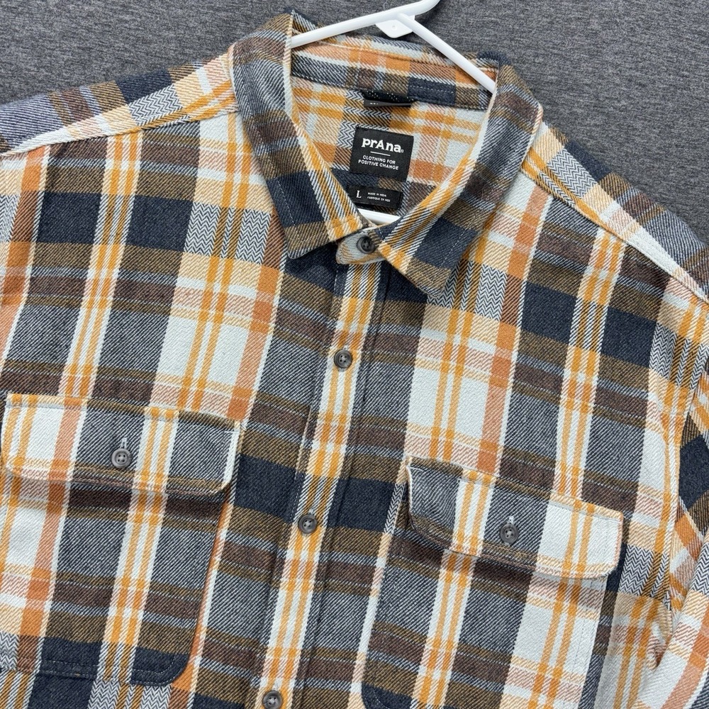 Prana Flannel Shirt Mens Large Pockets Workwear Twill Multicolor Outdoors Plaid
